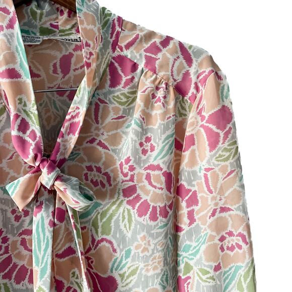 Vintage sheer floral secretary blouse sailor knot/p---y bow 🎀 size XL 16 - Picture 3 of 12